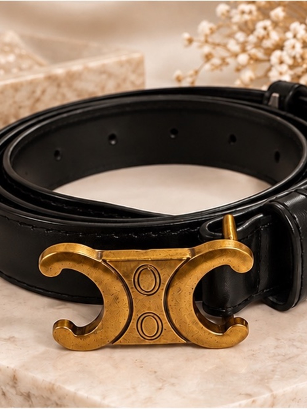 Iconic Logo Designer Inspired Black Belt Statement Buckle